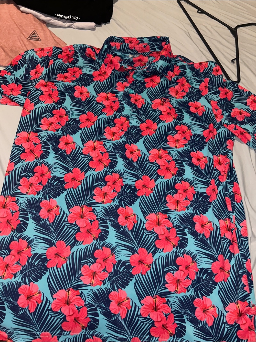 Men's Ariattek Tropical Floral Short-Sleeve Shirt - Blue with Pink Flowers